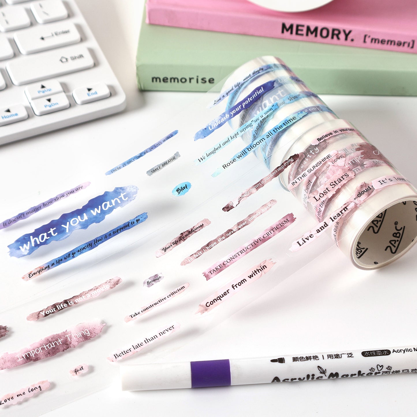 6 Rolls Waterclor Words Sentence Stickers Tapes Set CHTTL