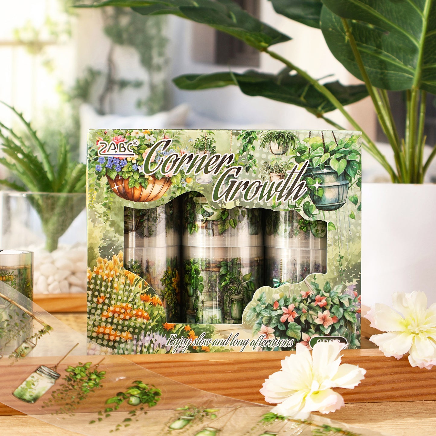 6 Rolls Potted Plants PET Stickers Tapes Set YYCS