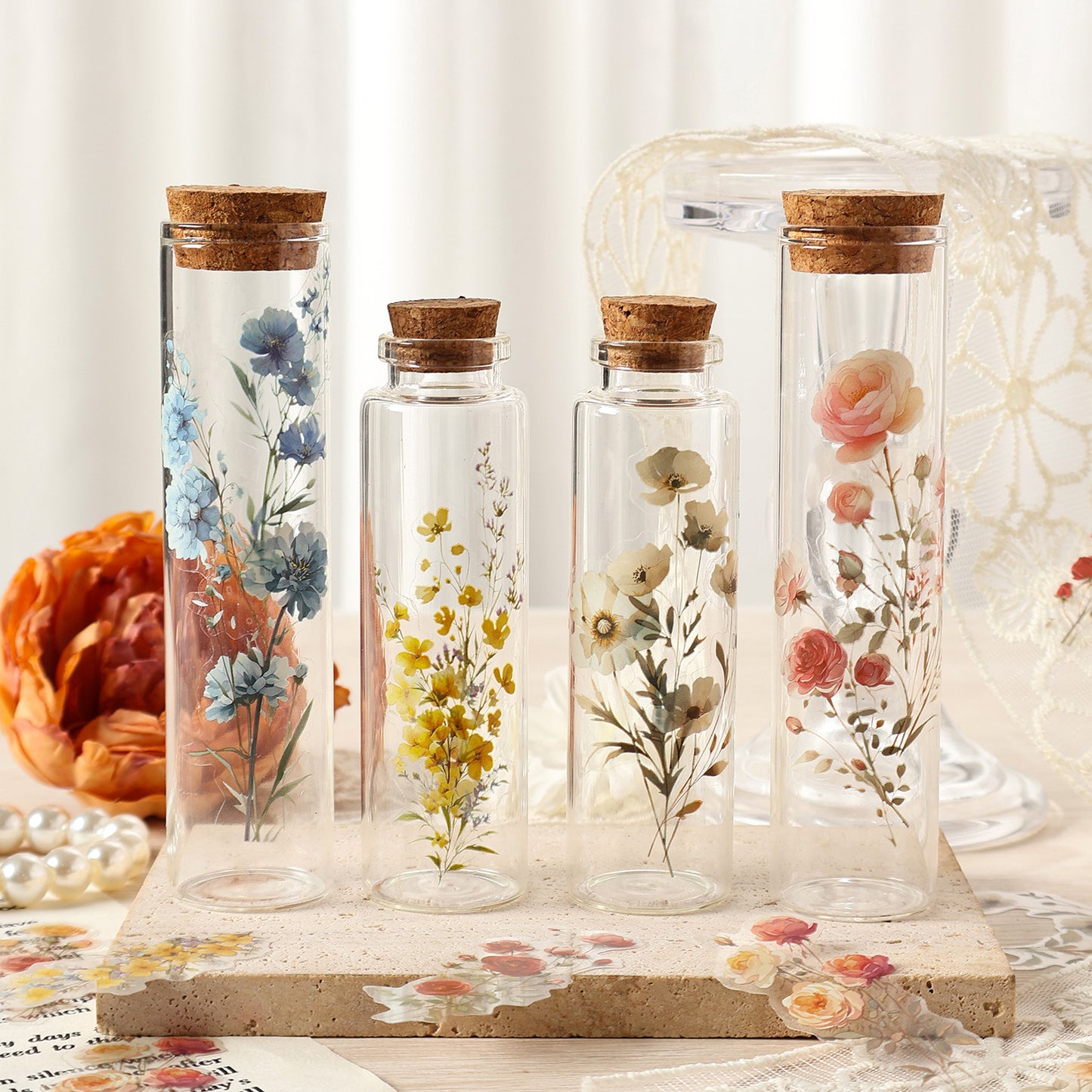 30 Pcs Fantasy Wild Flower PET Stickers HXFXL