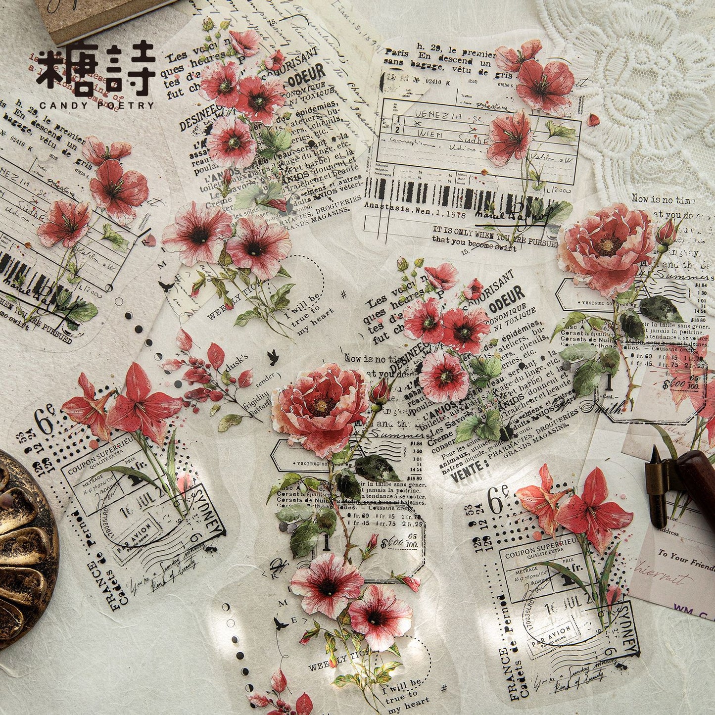 10 Pcs Flower Words PET Stickers WHTSJ