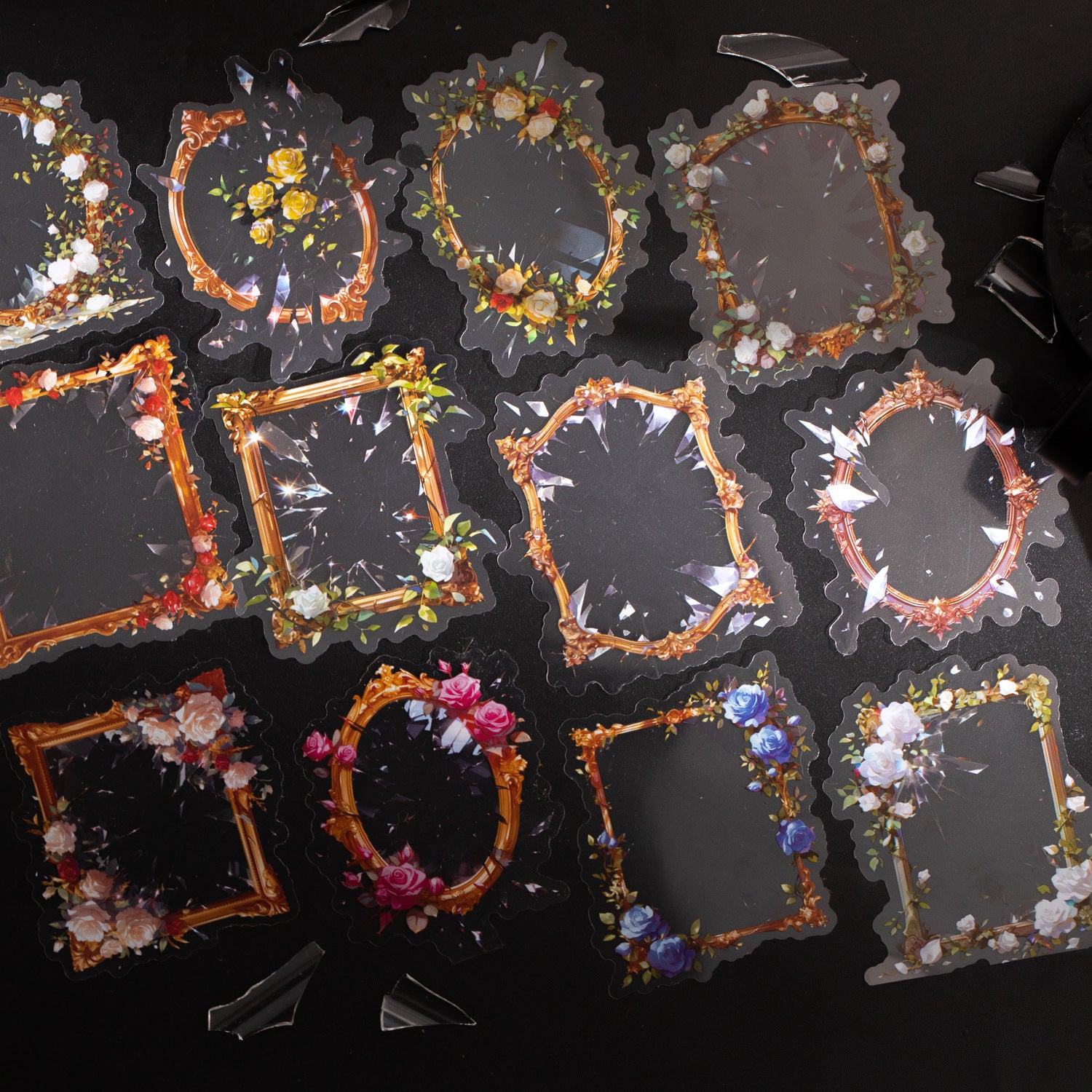 10 Pcs Rose Frame PET Stickers PSMG