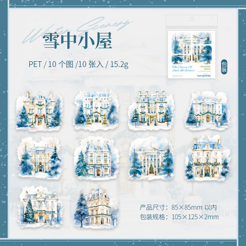 10 Pcs Snow Winter Landscape PET Stickers DRXY