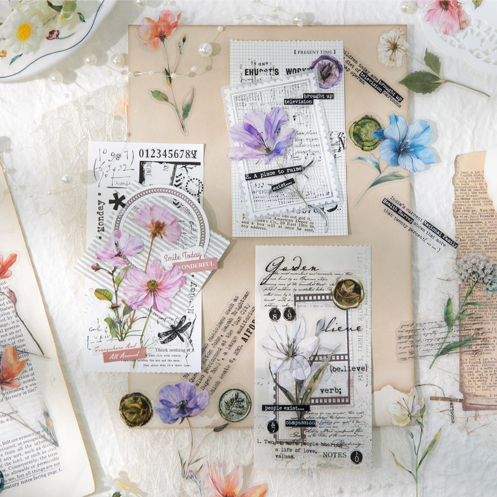 40 Pcs Pressed Flower and Wax Seal PET Stickers LMYZ