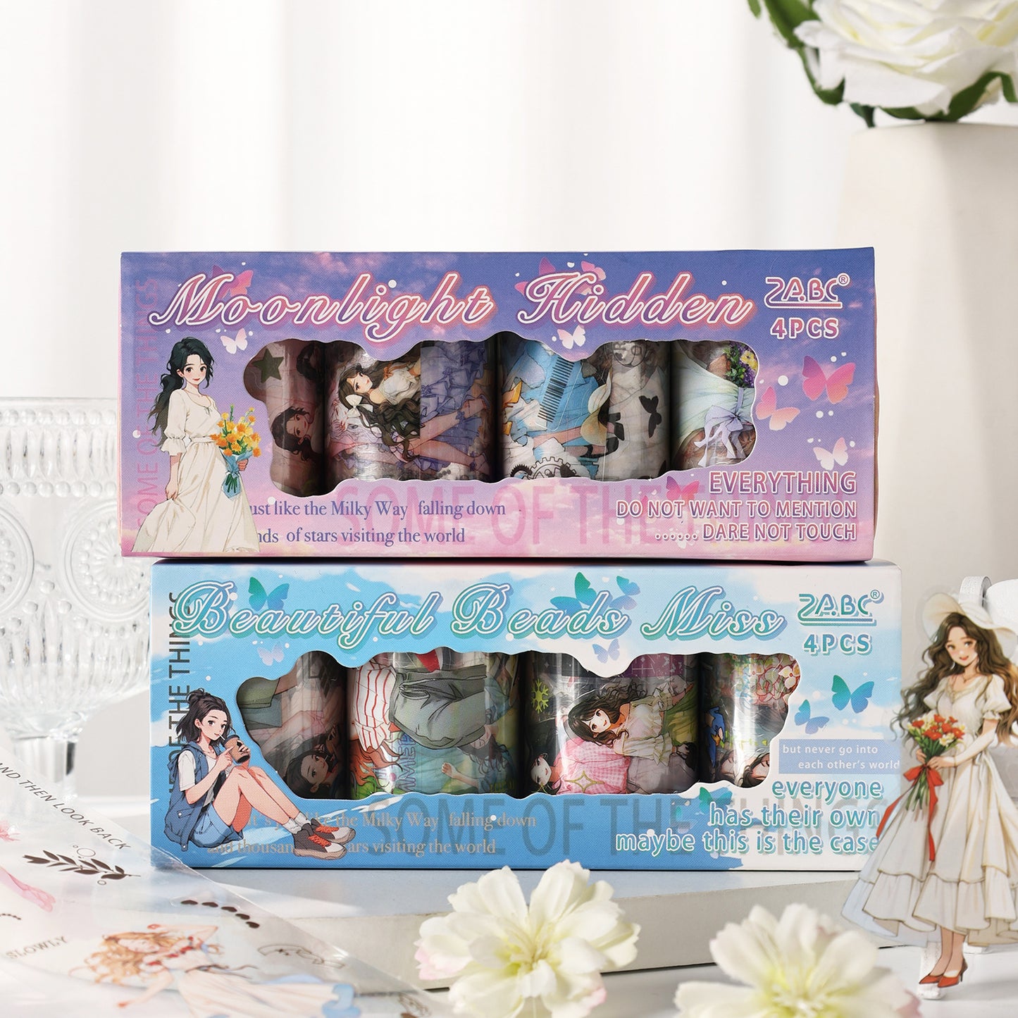 4 Rolls Cute Girl PET Tapes Set ZNLT