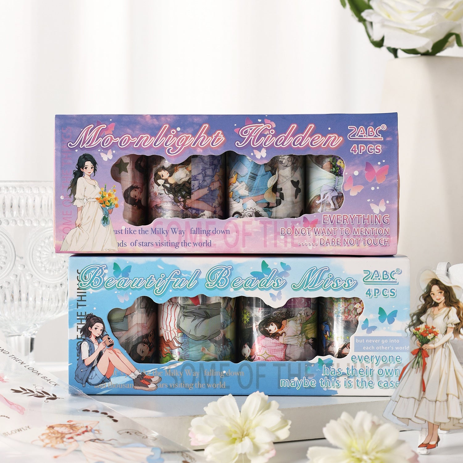 4 Rolls Cute Girl PET Tapes Set ZNLT