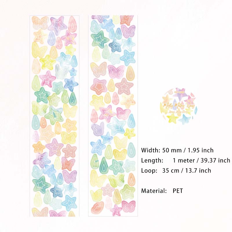 1 Roll Watercolor Journal Planner PET Stickers Tape YRMJ