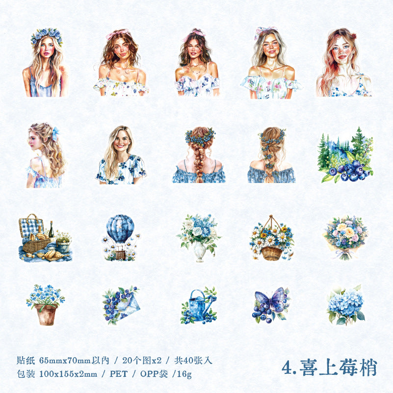 40 Pcs Flower Girl PET Stickers XMES