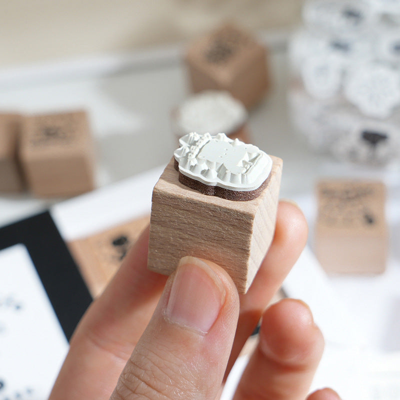 9 Pcs Cat and Bear Wooden Stamp Set MSHRJ