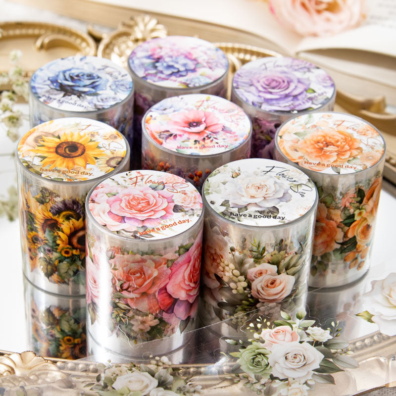 Romantic Watercolor Botanical Wreath Die-Cut PET Tape - Hydrangea