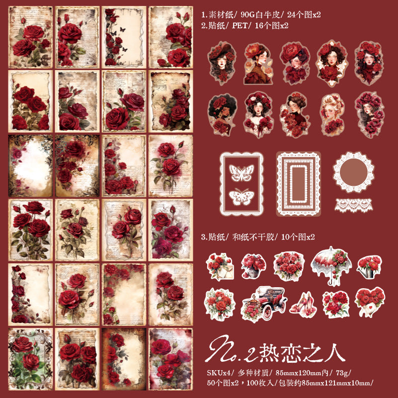 50 Pcs Rose Theme Junk Journal Supplies Kit AYMG