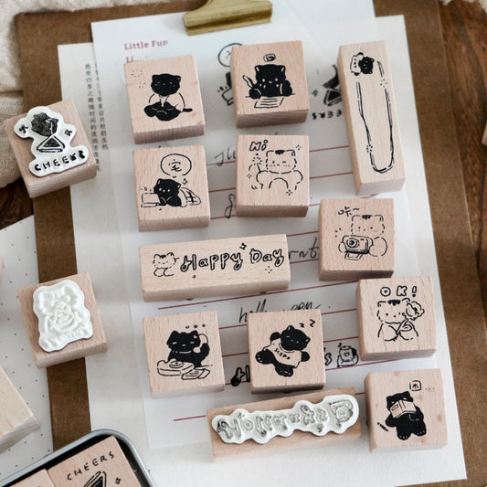 10 Pcs Cat Wooden Stamp Set MXRW