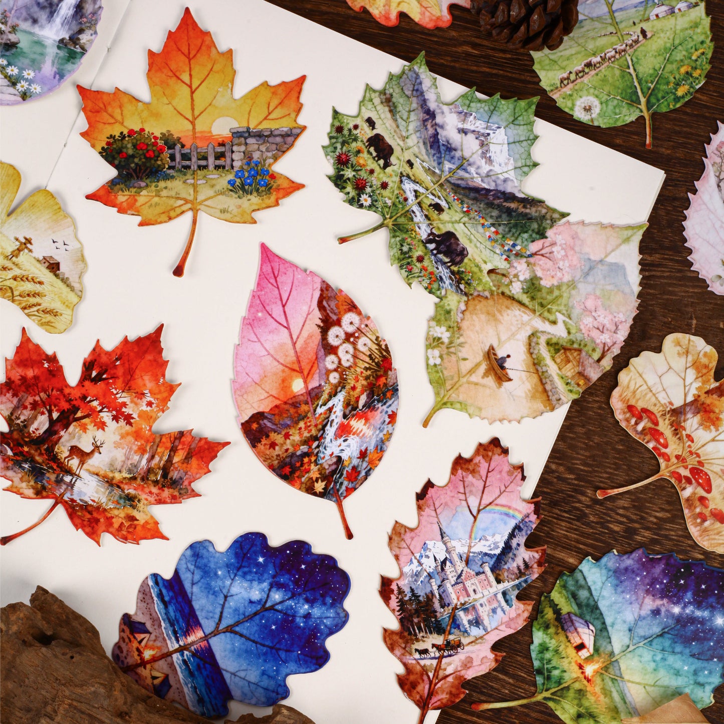 8 Pcs Leaf Themed Cardstock Stickers GYXL