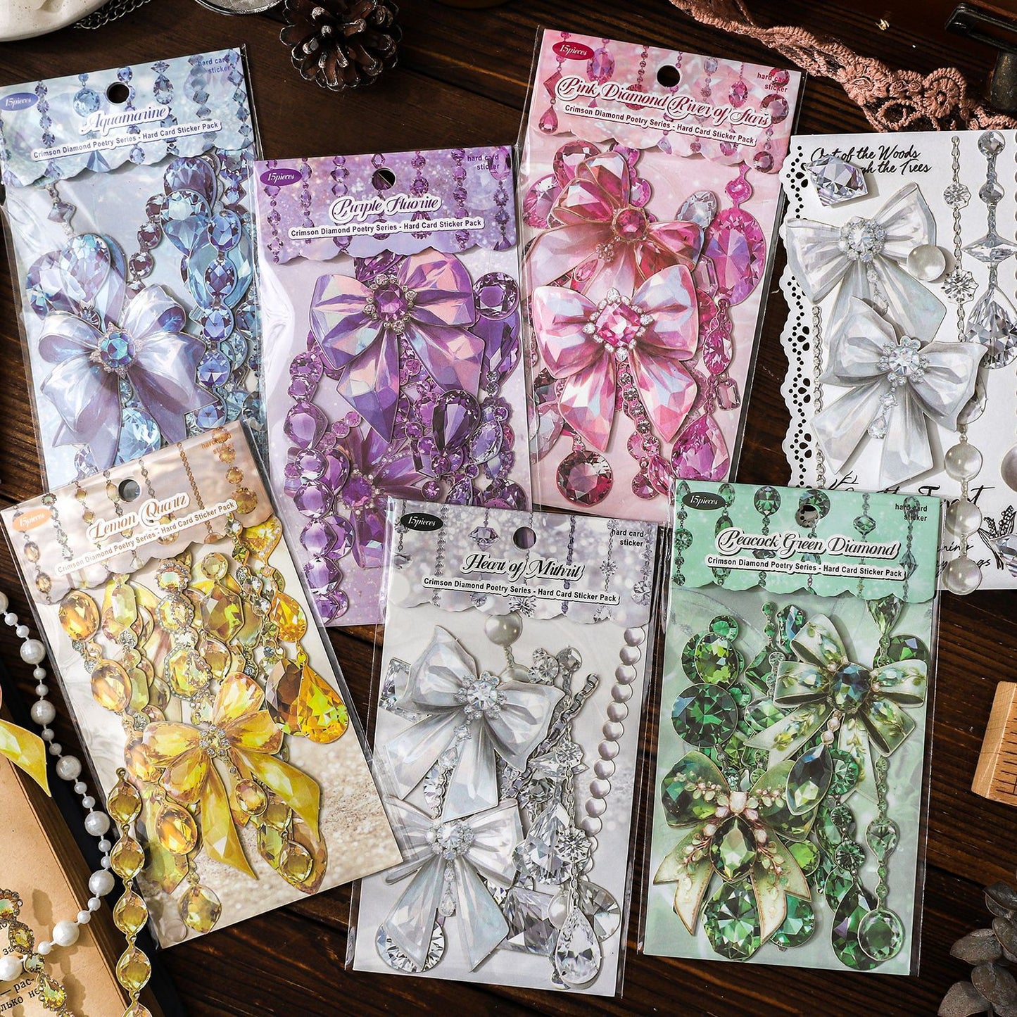 15 Pcs Diamond Jewelry PET Stickers FZZS