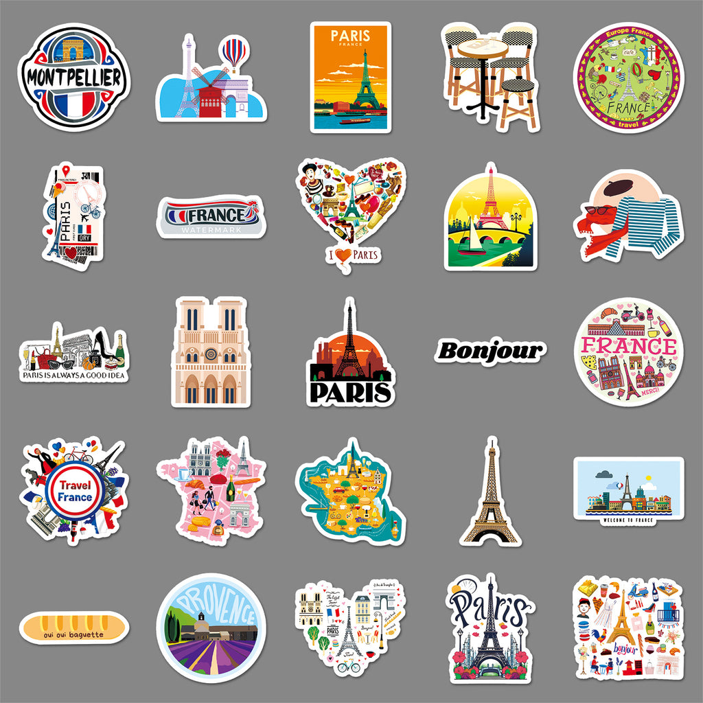 50Pcs France Travel Vinyl Stickers TRV06