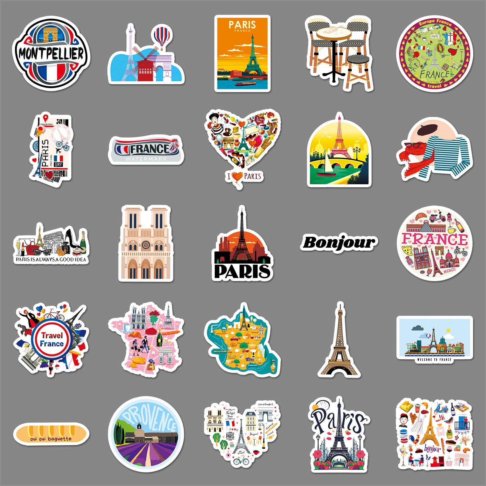 50Pcs France Travel Vinyl Stickers TRV06