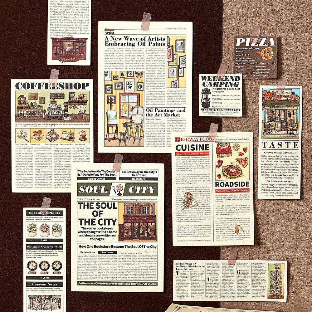 20 Pcs Newspaper Theme Scrapbook Paper JRJW