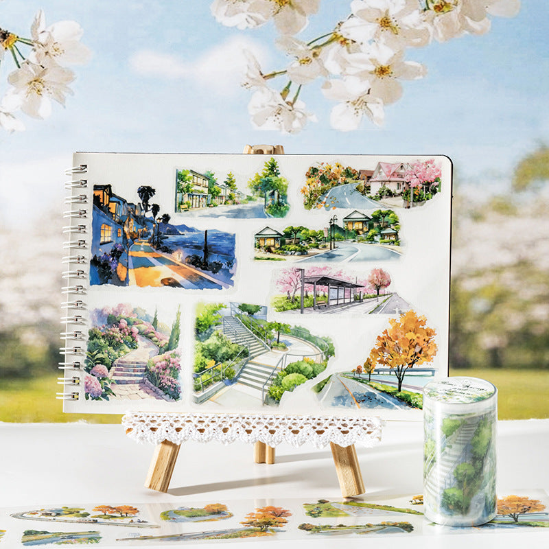 1 Roll Seasonal Street Landscape PET Stickers Tape JGYXCQ