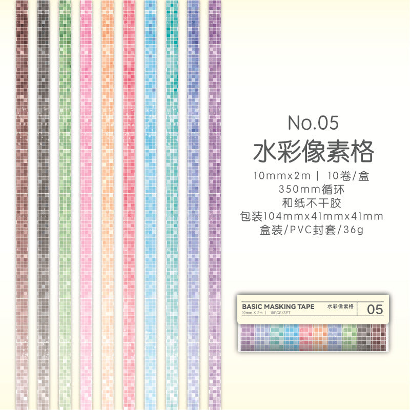 10 Rolls Candy Color Washi Tape Set JCFG