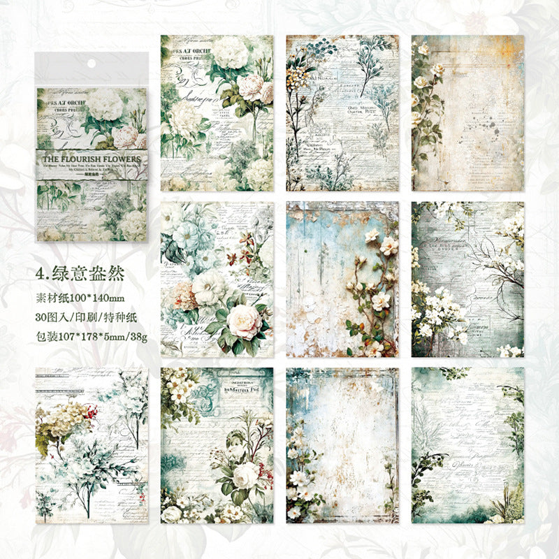 30 Pcs Floral Scrapbook Paper FHSY