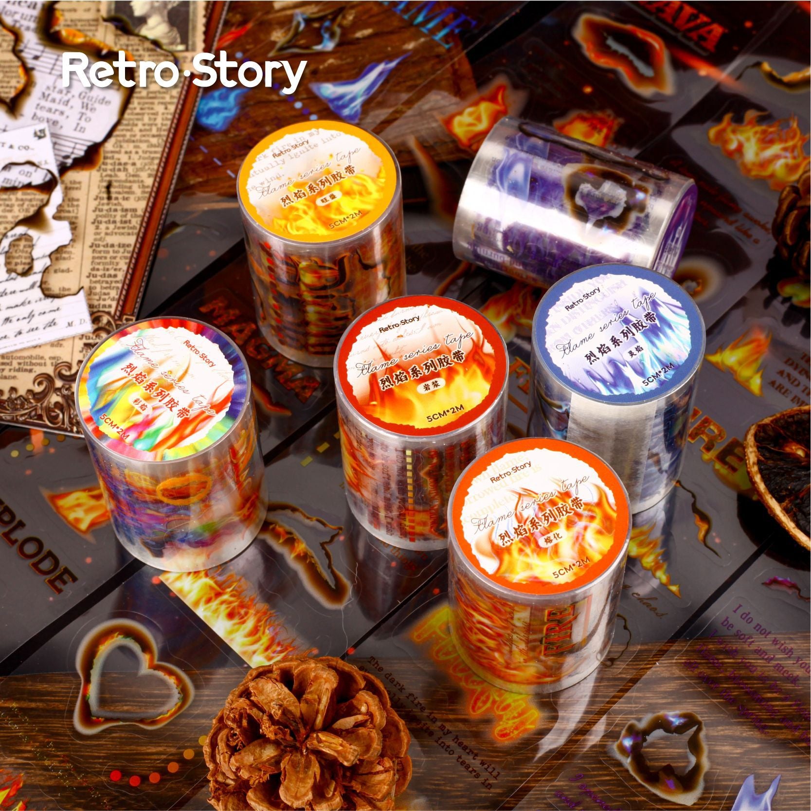 1 Roll Fire Theme PET Sticker Tape LYXL