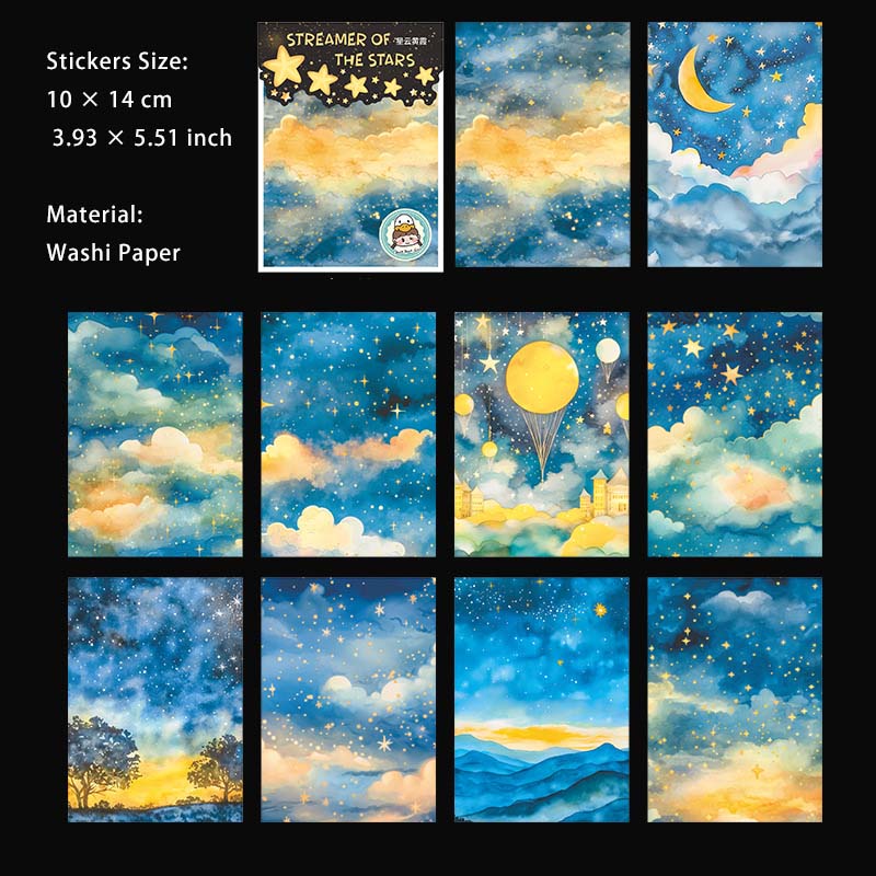 10 Pcs Fantasy Night Sky Washi Stickers LGXH