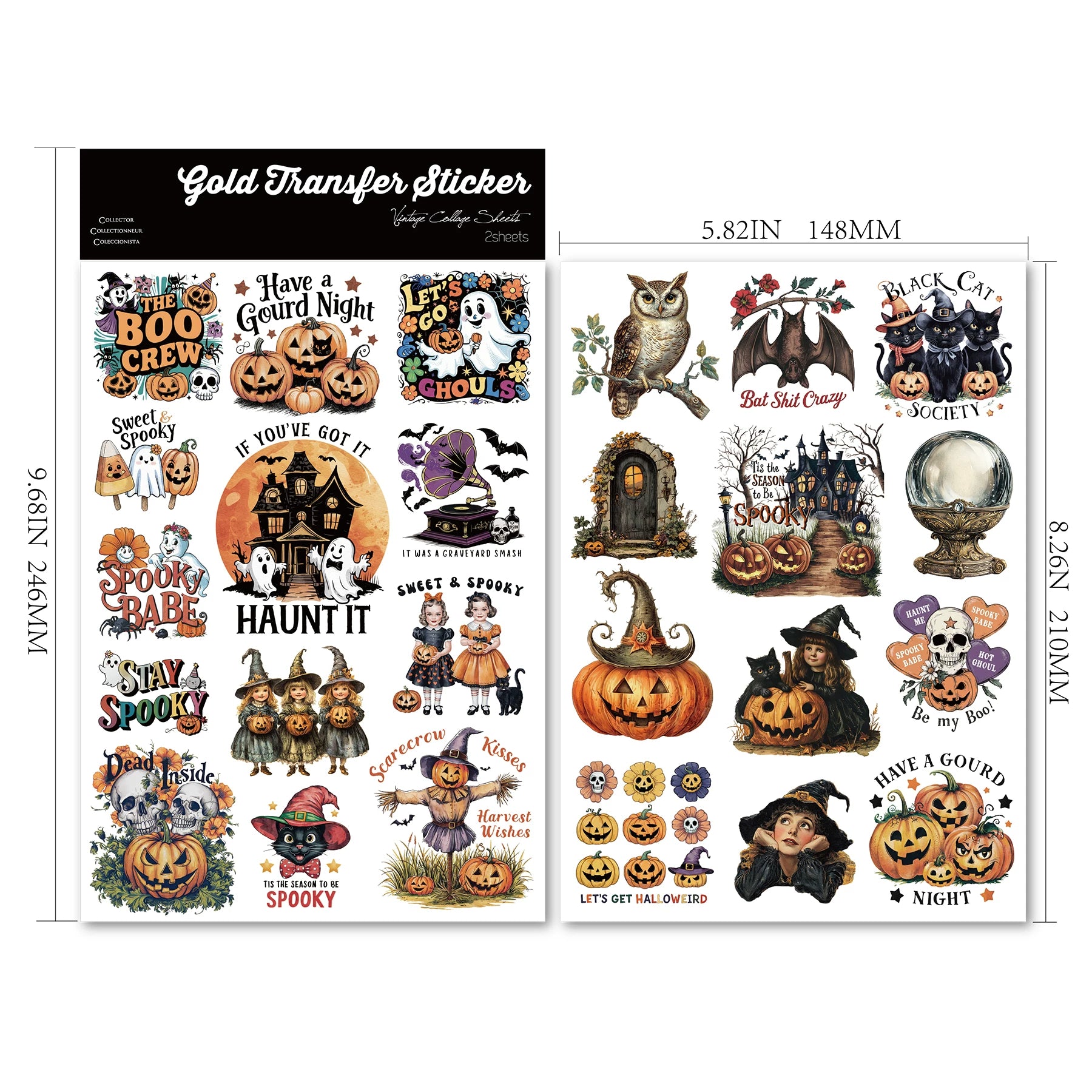 2 Sheets Waterproof Rub on Stickers - Halloween