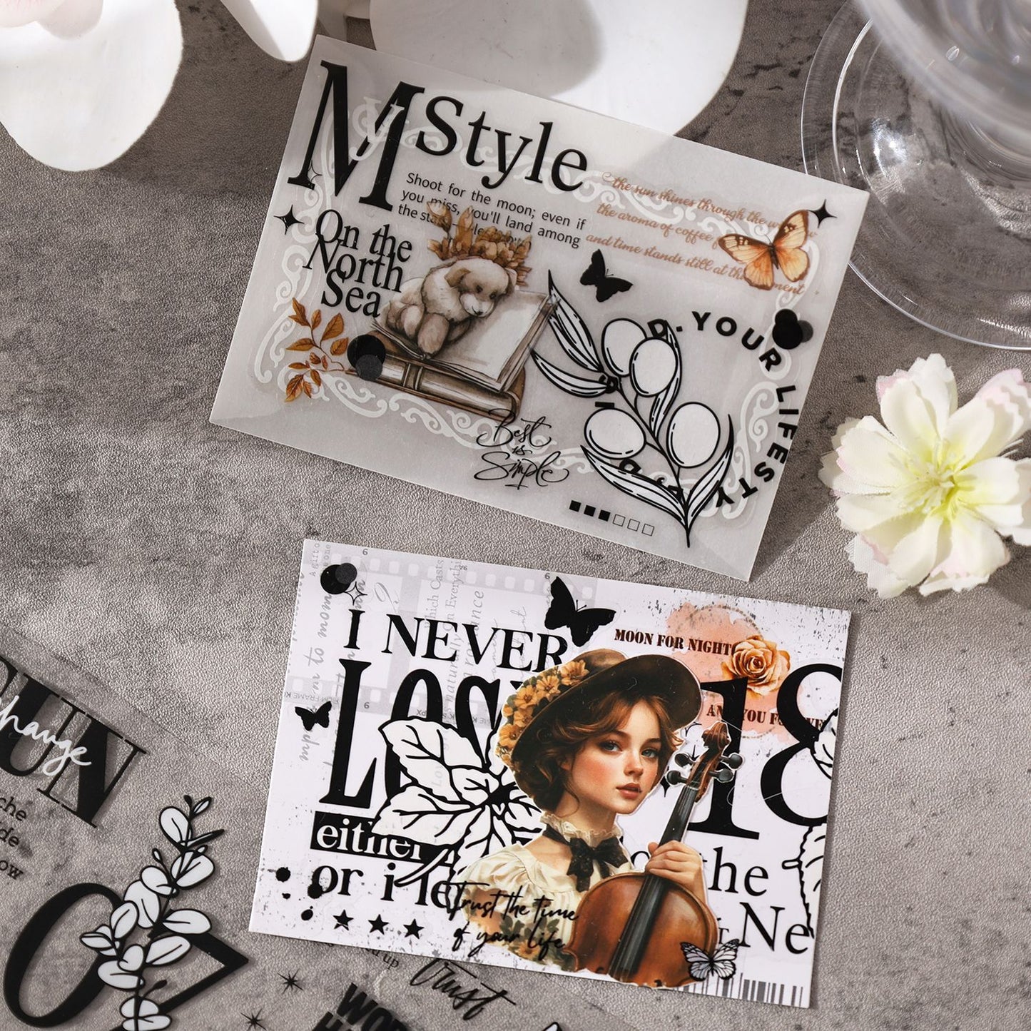 6 Rolls Vintage Floral Letter Number PET Tapes Set MBHJ