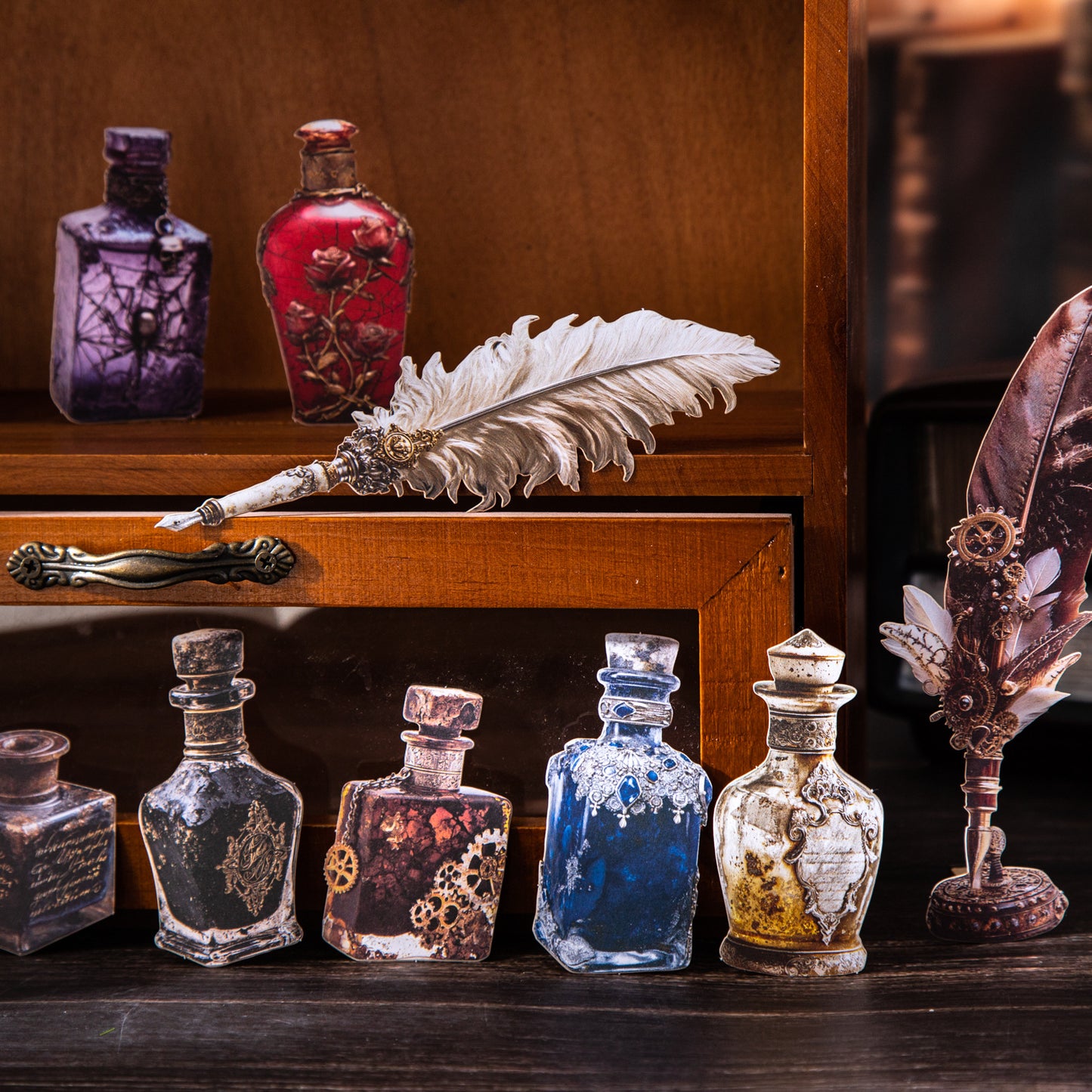 10 Pcs Feather Pen Cardstock Stickers BMZC