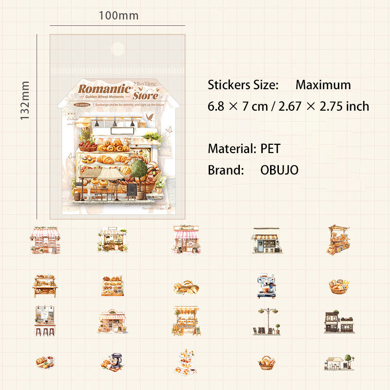 20 Pcs Food Shop Theme PET Stickers LMSD
