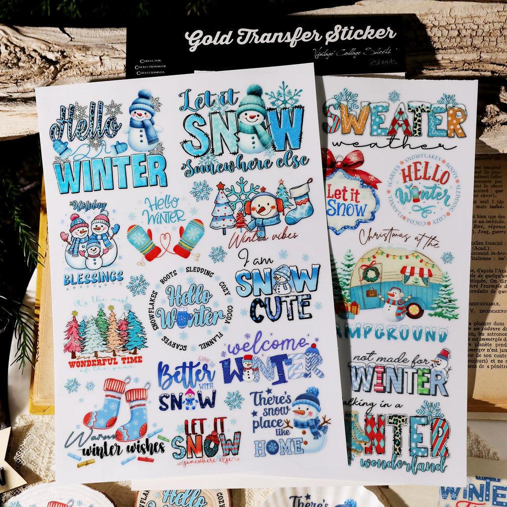 2 Sheets Waterproof Rub on Stickers - Winter