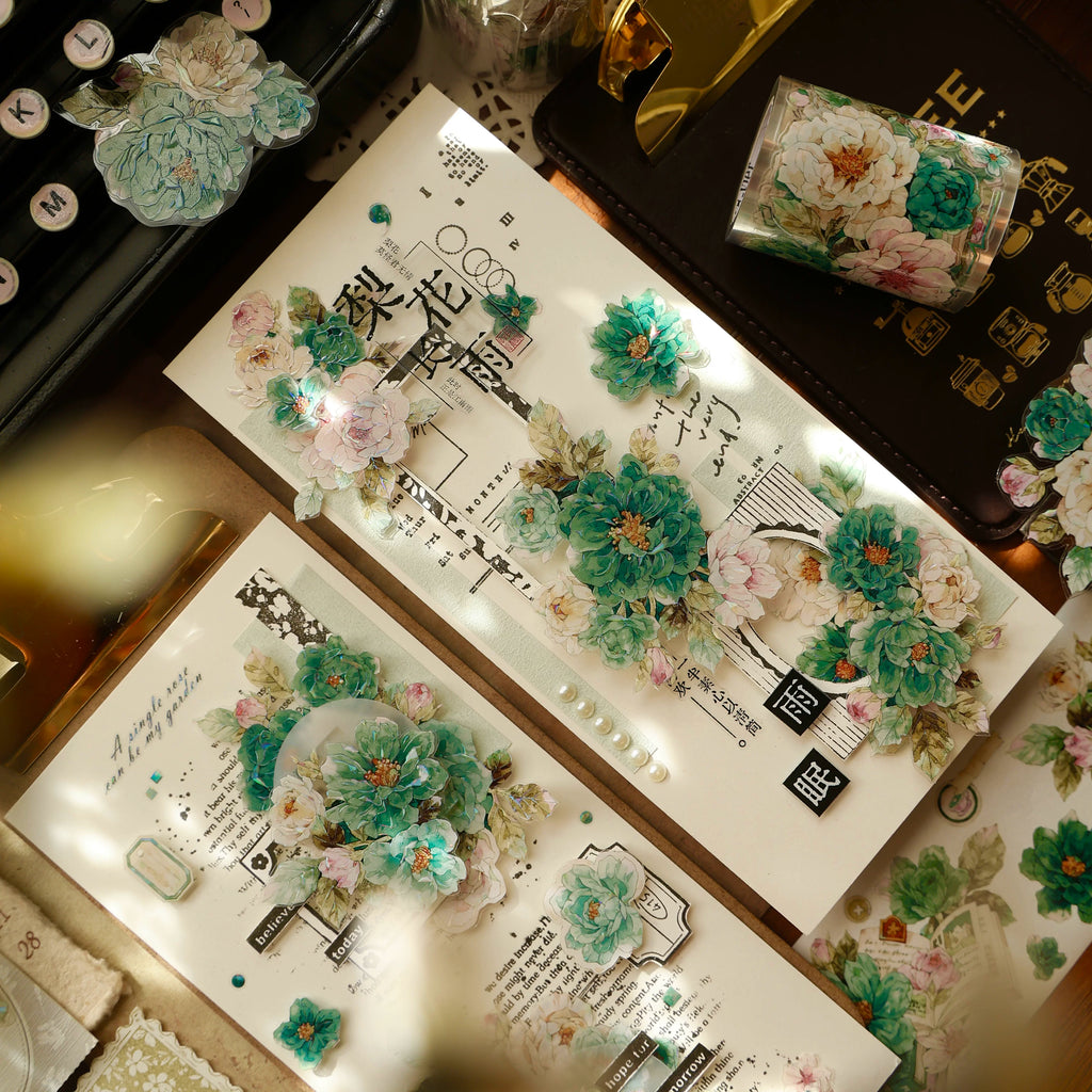 Floral Decorative Tape Rolls- Drawn Viridian