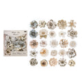50 Pcs Vintage Handmade Fabric Button Floral Stickers- White Tea
