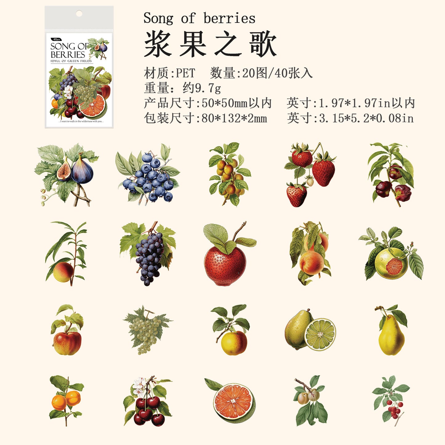 40 Pcs Forest Botanical PET Stickers LYMG