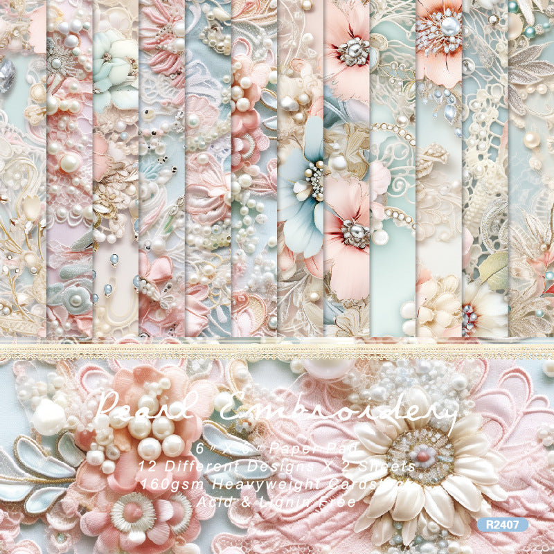 6 inch Pearl Embroidery Scrapbook Paper Pad SKP407
