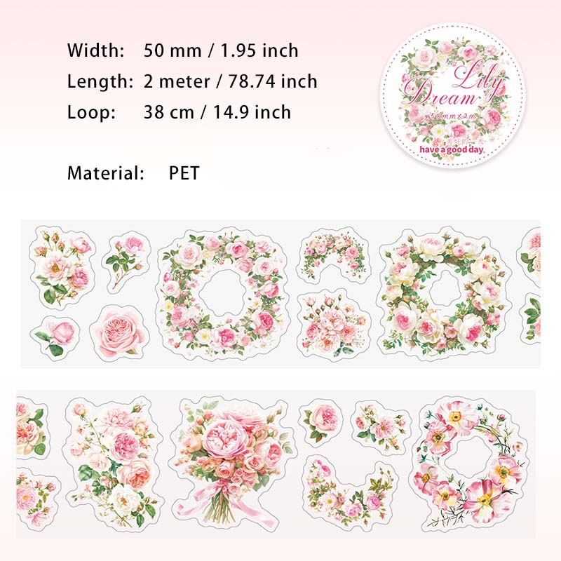 1 Roll Flower Theme PET Stickers Tape HRMXL