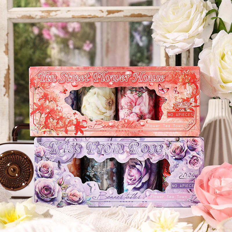 4 Rolls Flower PET Stickers Tape Set HYDC