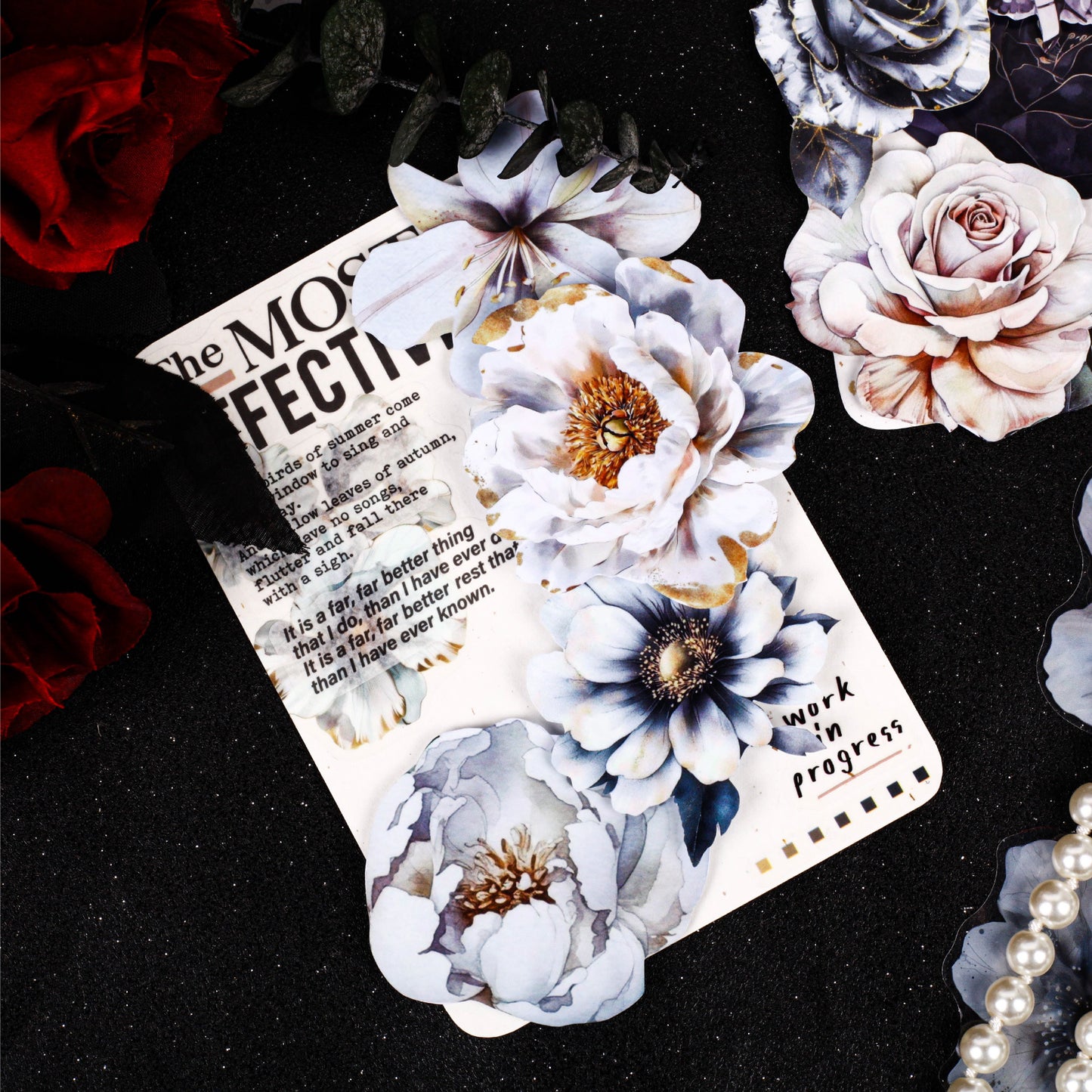 20 Pcs White Flower PET Stickers MYHP