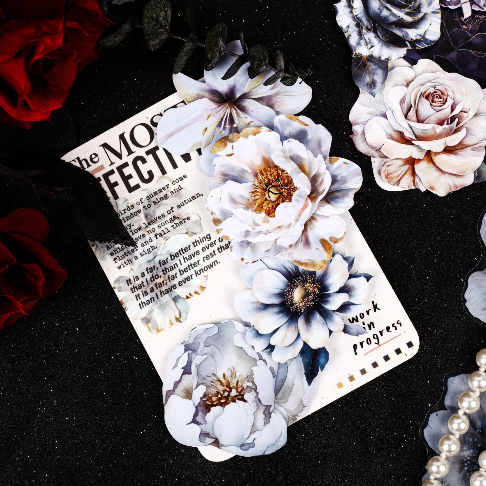 20 Pcs White Flower PET Stickers MYHP