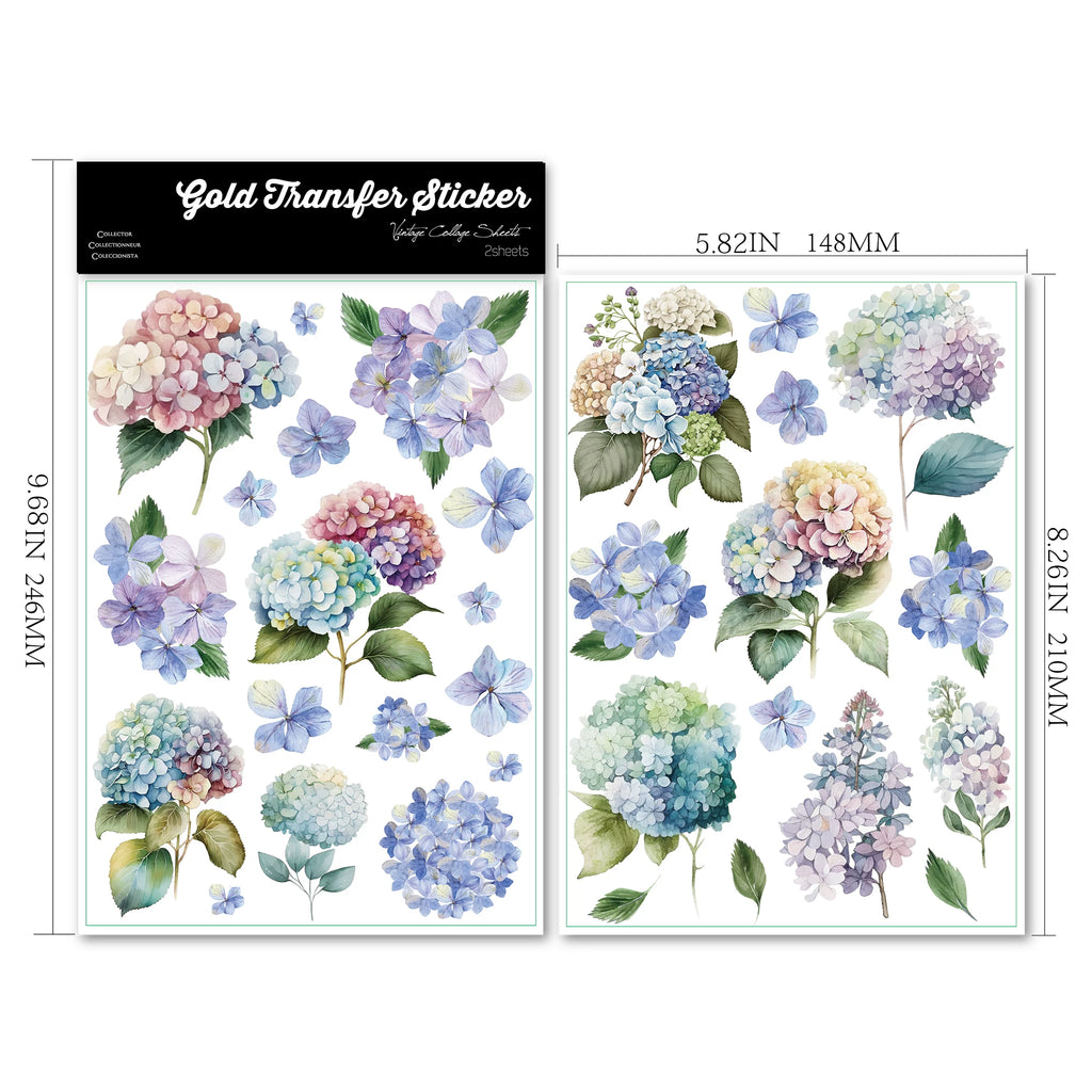 2 Sheets Waterproof Rub on Stickers - Hydrangea