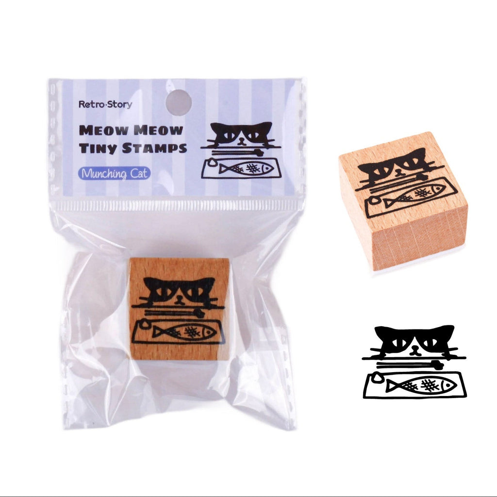 Kawaii Funny Cat Wood Stamp - Hungry Meow