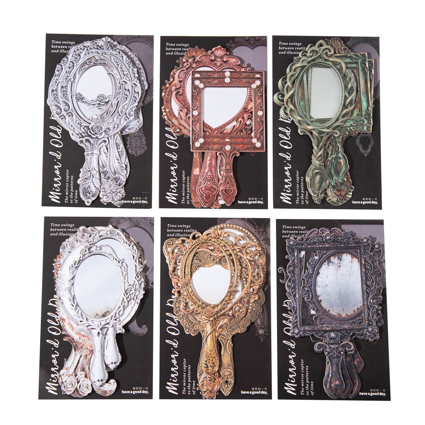 10 Pcs Vintage Mirror Jthemed Cardstock Stickers JMXL