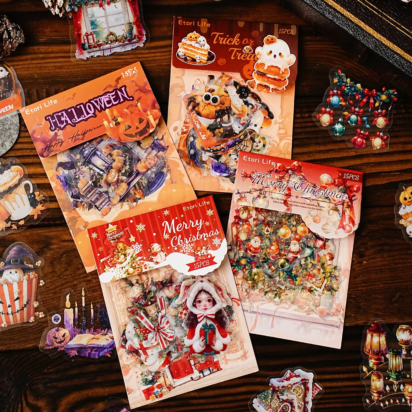 15 Pcs Christmas Halloween PET Stickers WSKH