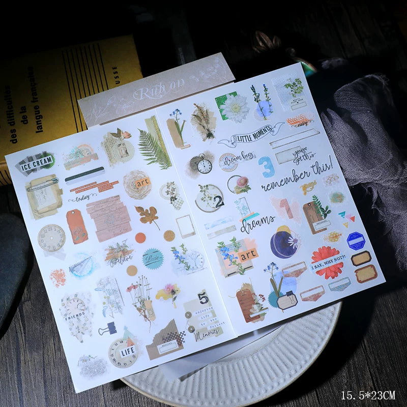 2 Sheets Waterproof Rub on Stickers - Collage