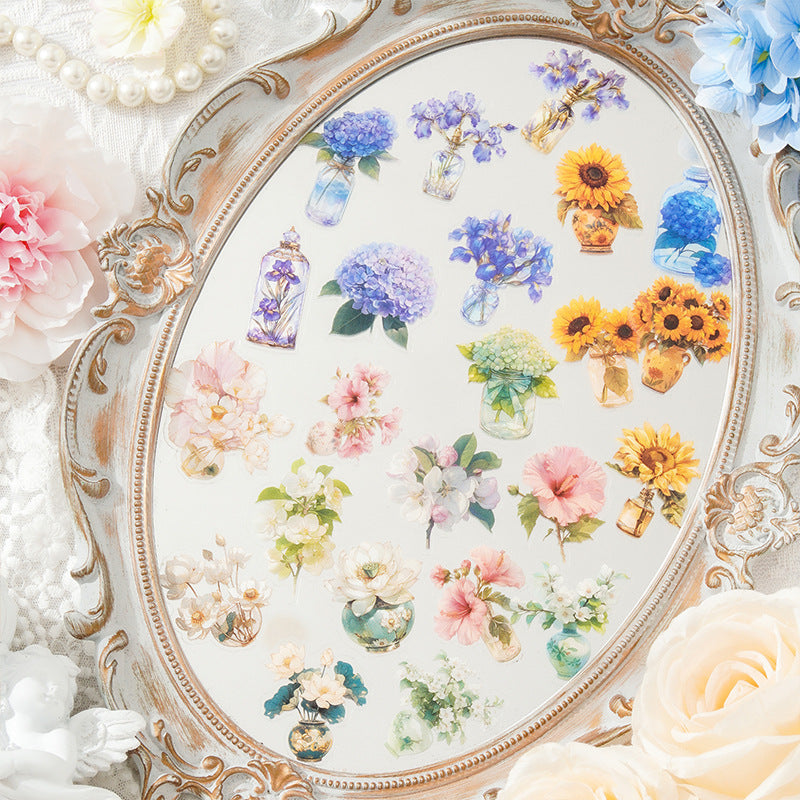 15 Pcs Flower Vase PET Stickers WHTX