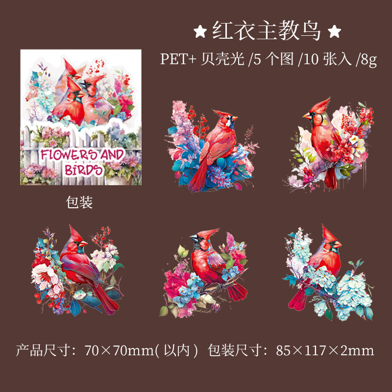 10 Pcs PET Bird Stickers HCFN