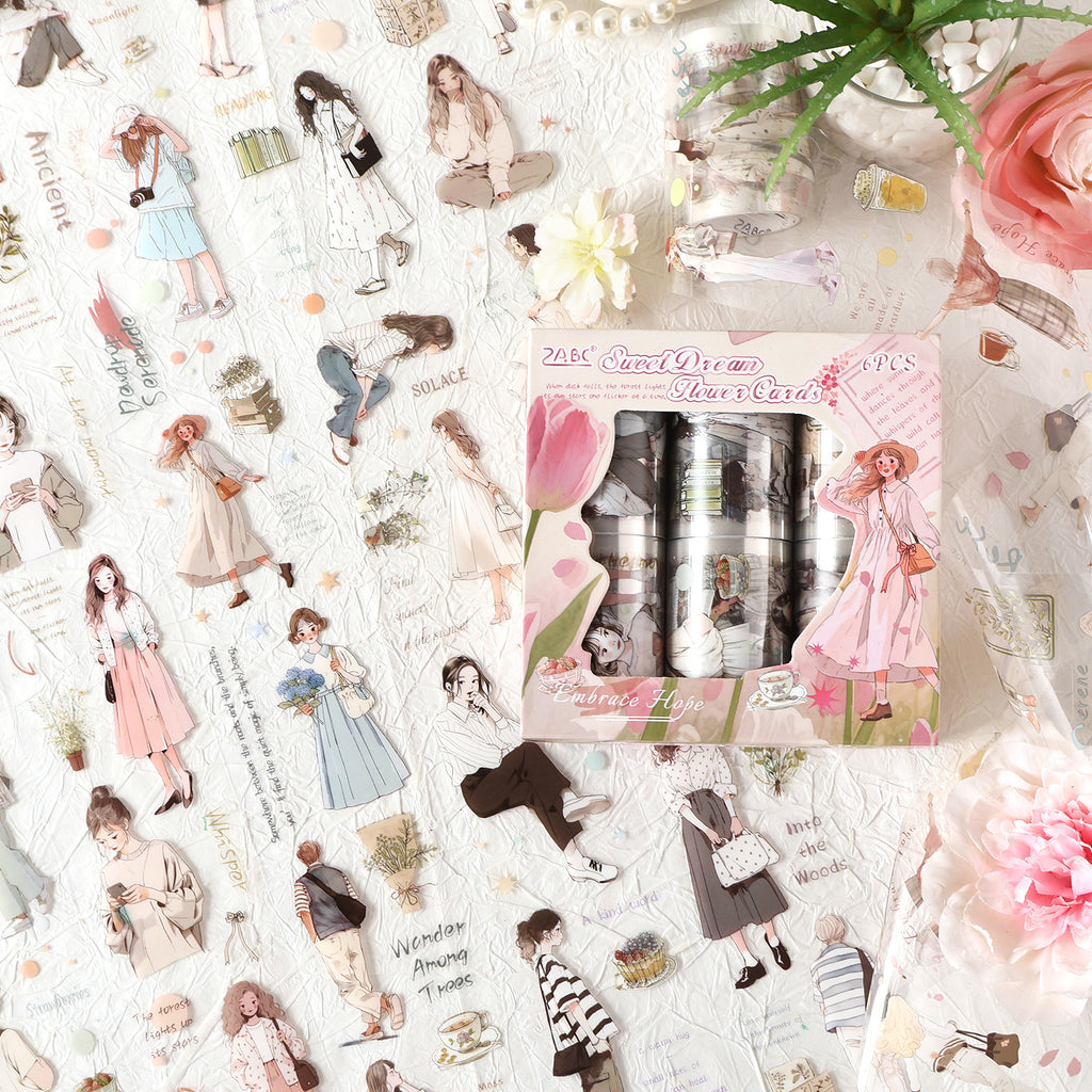 6 Rolls Fashion Girl PET Stickers Tapes Set SXHZ