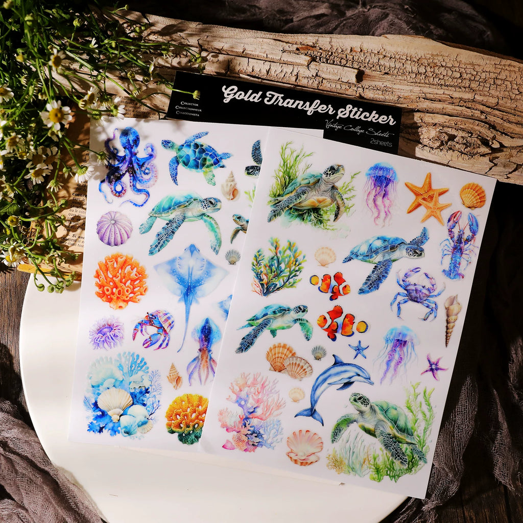 2 Sheets Waterproof Rub on Stickers - Sea Animal