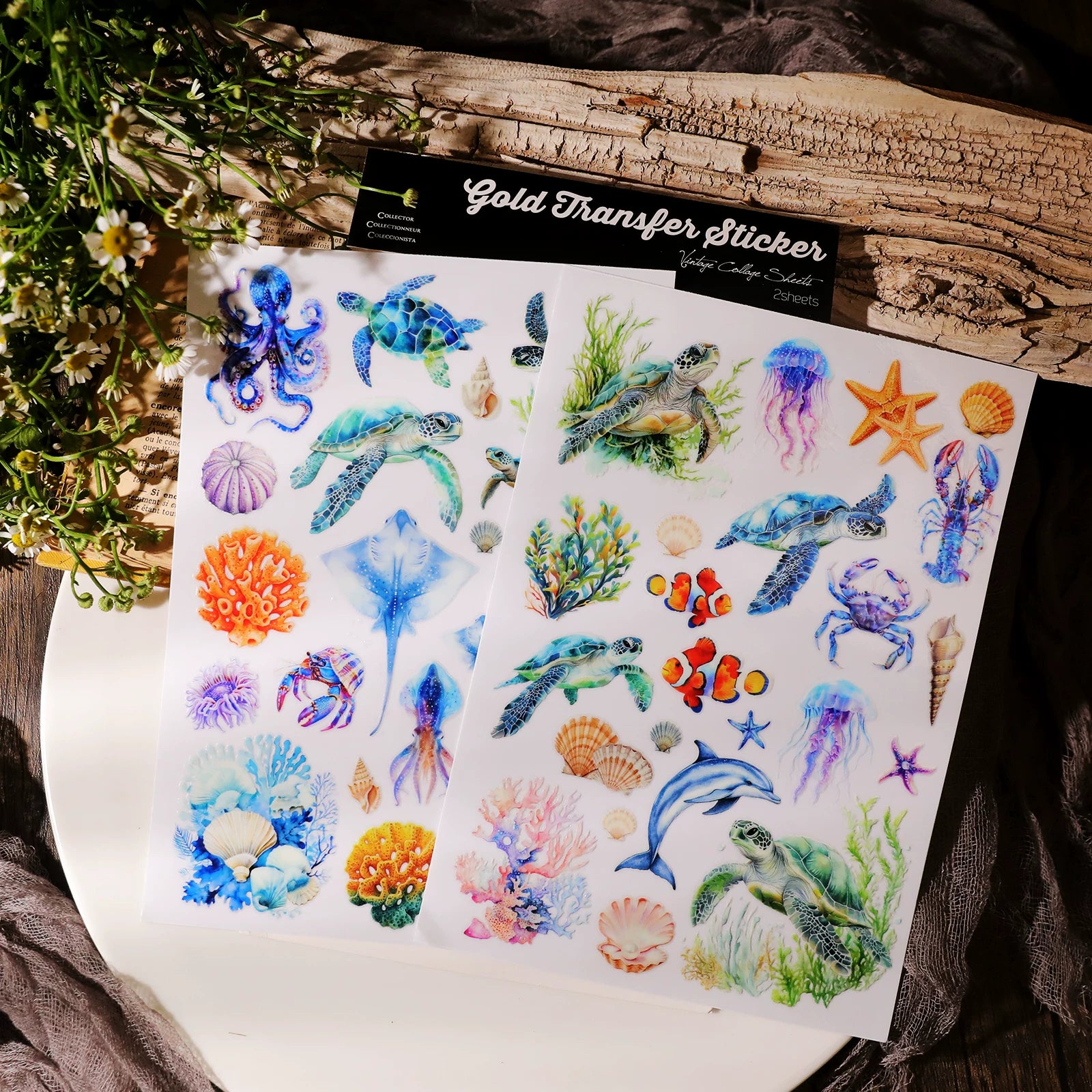 2 Sheets Waterproof Rub on Stickers - Sea Animal