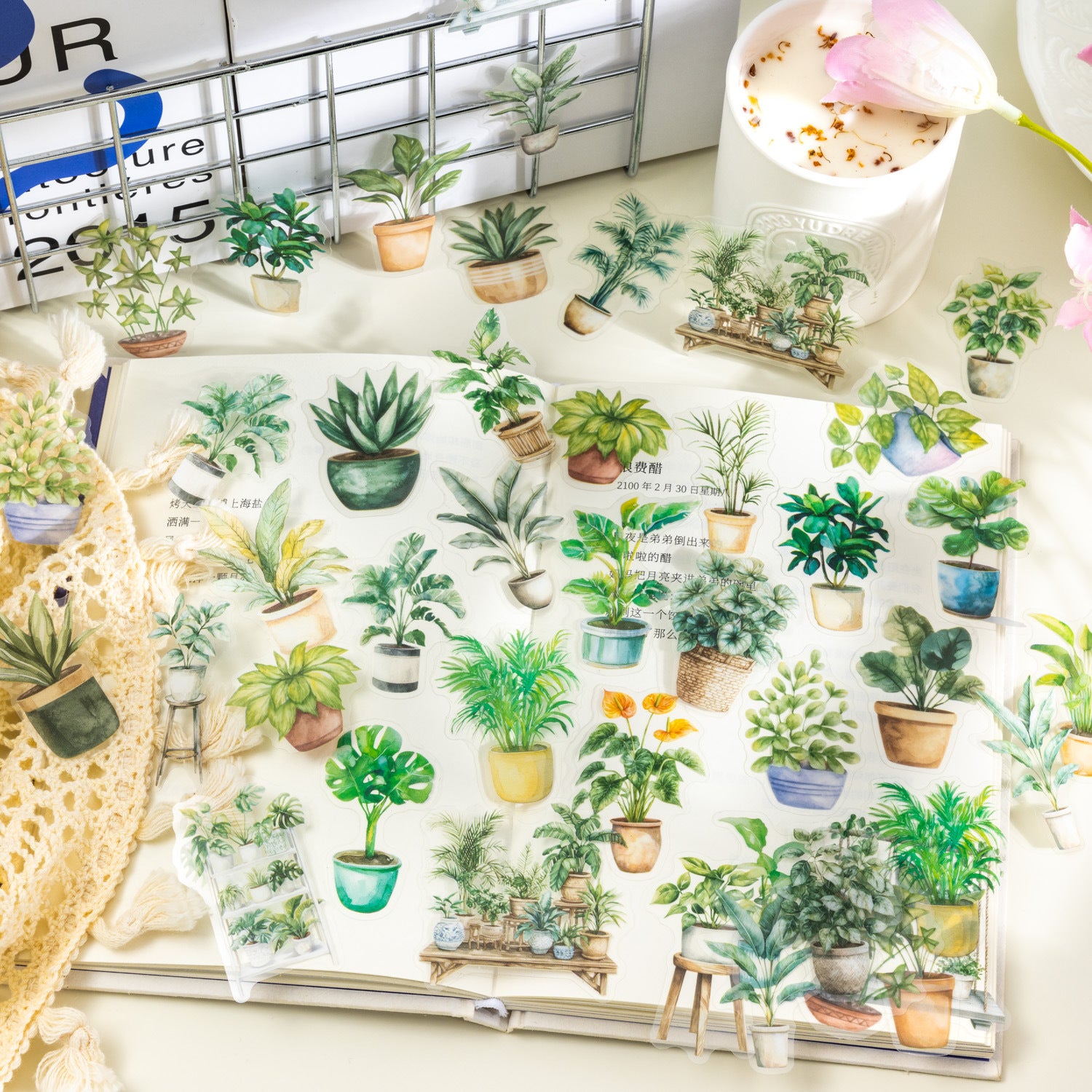 100 Pcs Flower Botanical PET Stickers SJWY