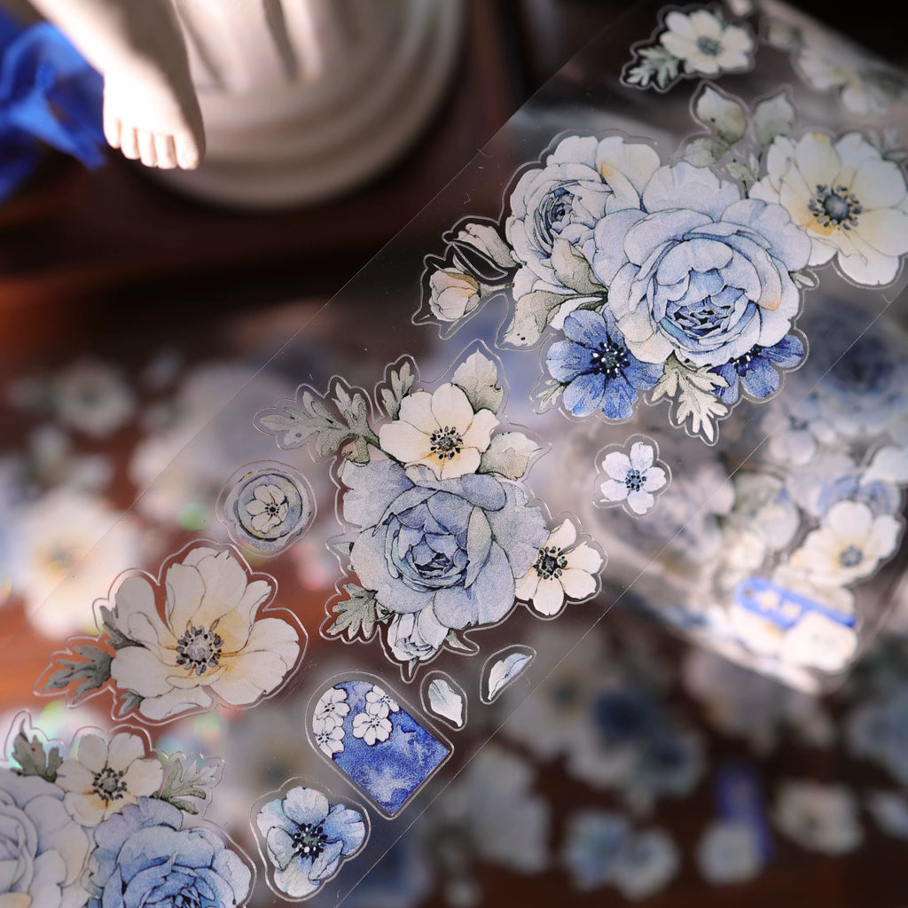 Floral Decorative Tape Rolls- Cyan Flora